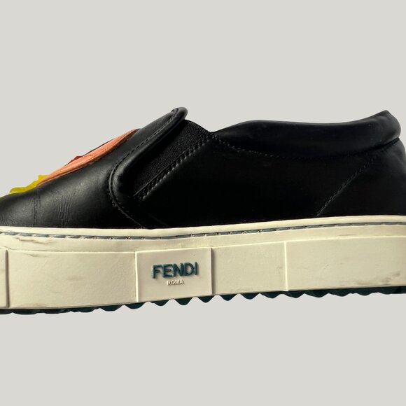 Fendi Monster Slip-On Sneakers Black Yellow Fur 37.5 COA - Picture 3 of 12